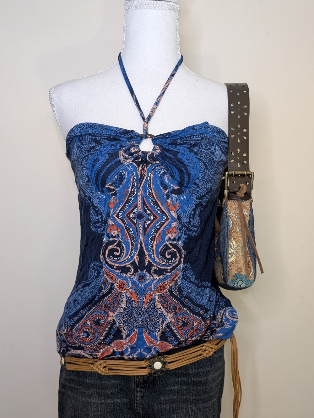 Bershka Blue Paisley Halter Top